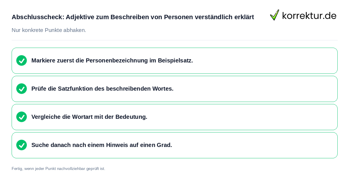 Konkreter Abschlusscheck zu Adjektive zum Beschreiben von Personen verständlich erklärt