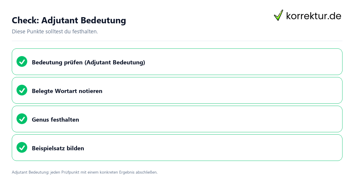 Adjutant Bedeutung mit einer themenspezifischen Checkliste