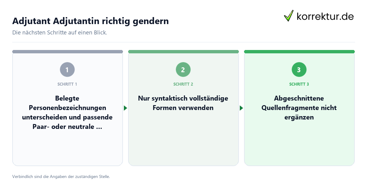 Adjutant Adjutantin richtig gendern mit einem Ablauf aus Prüfung, Kontakt und Dokumentation
