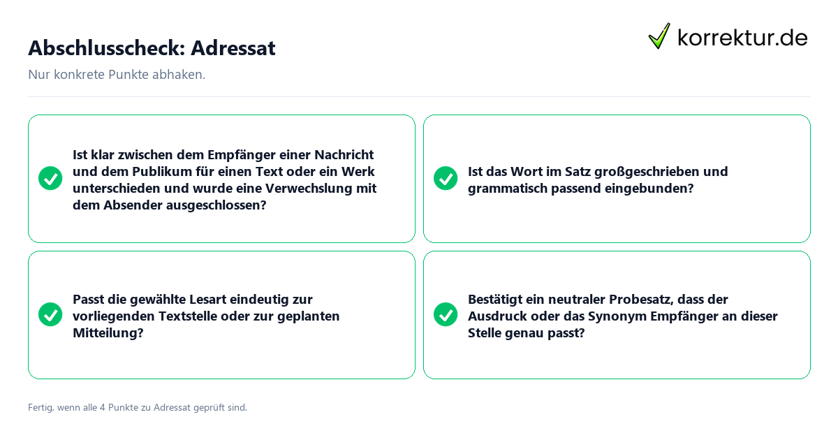 Konkreter Abschlusscheck zu Adressat