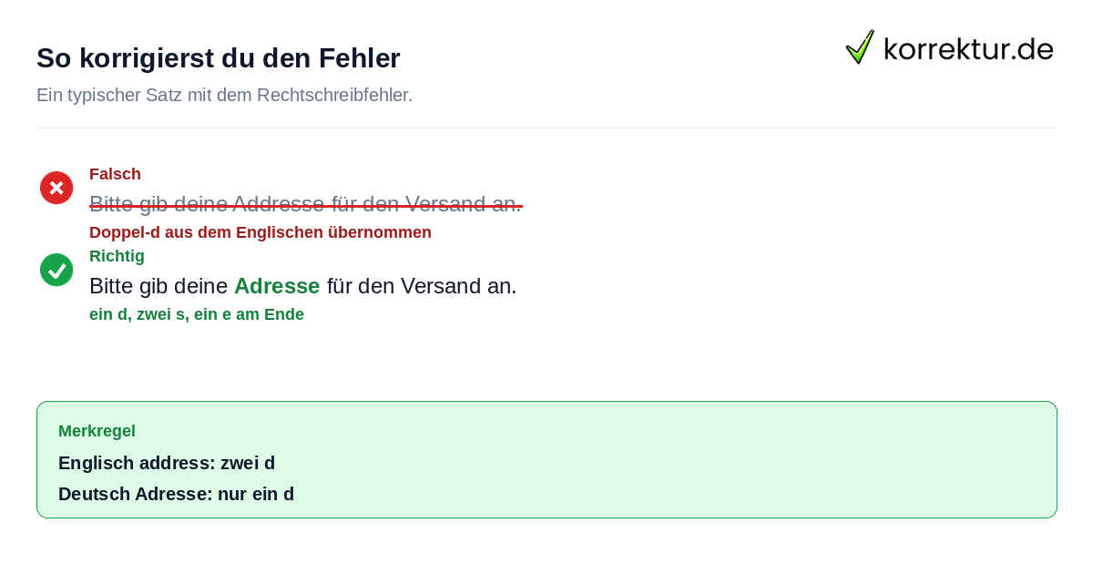Rotstift Korrektur: Adresse statt Addresse richtig schreiben