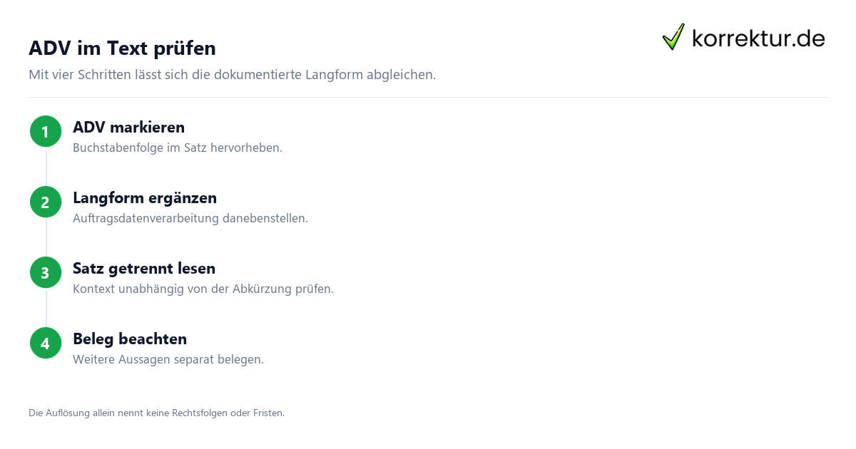 ADV im Text prüfen Was bedeutet die Abkürzung ADV? Bedeutung im Satz prüfen