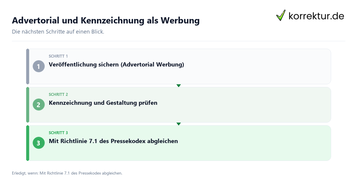 Advertorial und Kennzeichnung als Werbung Advertorial und Kennzeichnung als Werbung mit einem Ablauf aus Prüfung, Kontakt und Dokumentation