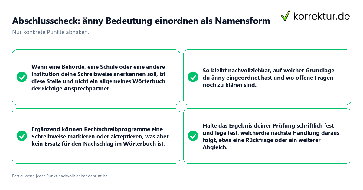 Konkreter Abschlusscheck zu änny Bedeutung einordnen als Namensform