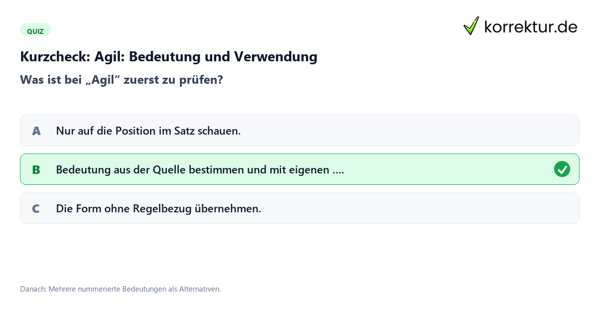 Agil: Bedeutung und Verwendung mit einem Kurzquiz zum sinnvollen nächsten Schritt