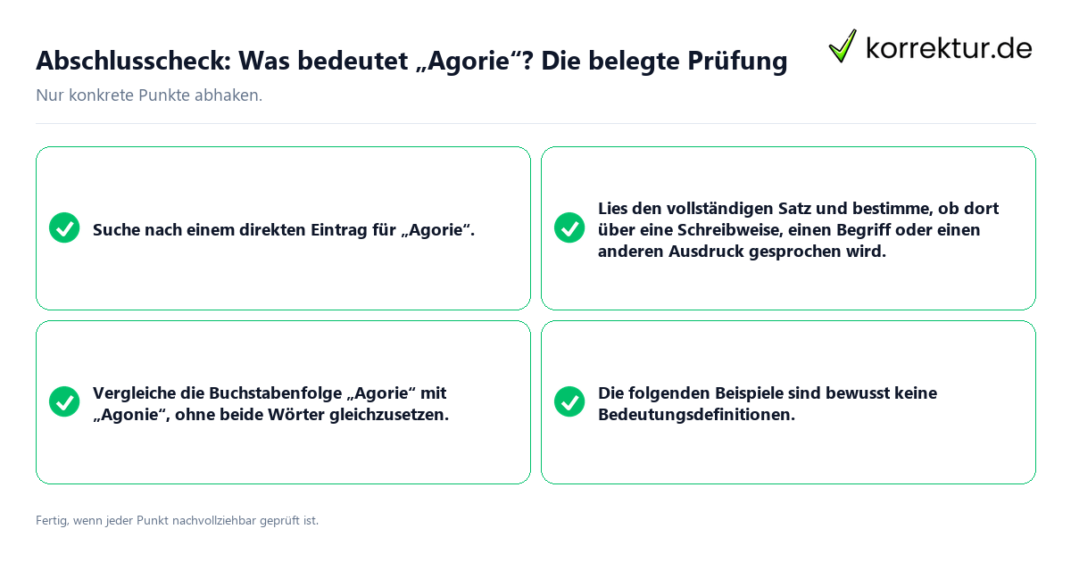 Konkreter Abschlusscheck zu Was bedeutet „Agorie“? Die belegte Prüfung