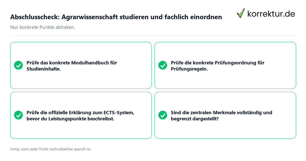Konkreter Abschlusscheck zu Agrarwissenschaft studieren und fachlich einordnen