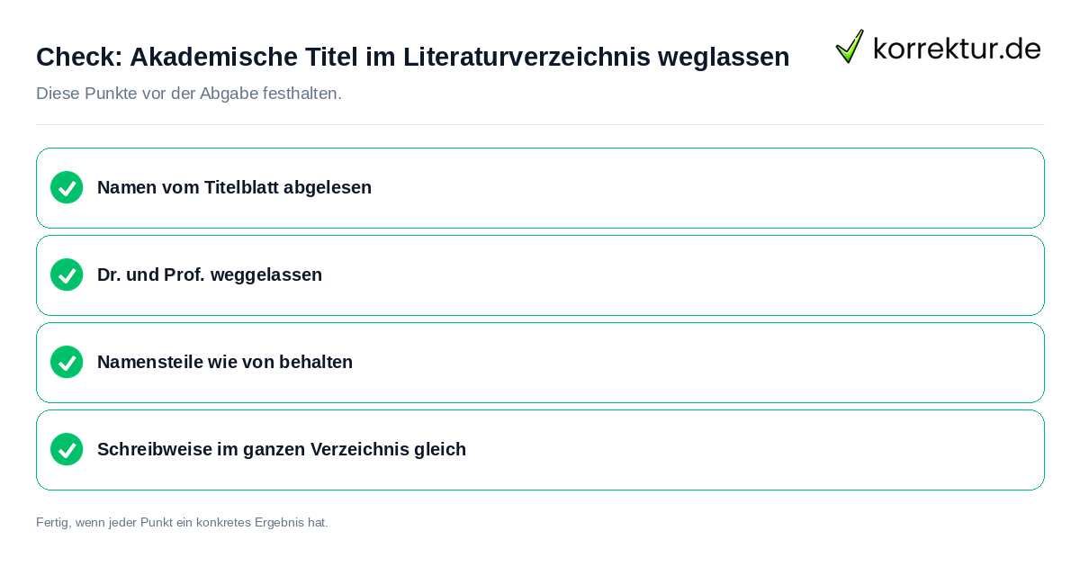 Check: Akademische Titel im Literaturverzeichnis weglassen Akademische Titel im Literaturverzeichnis weglassen: Prüfliste mit vier Punkten