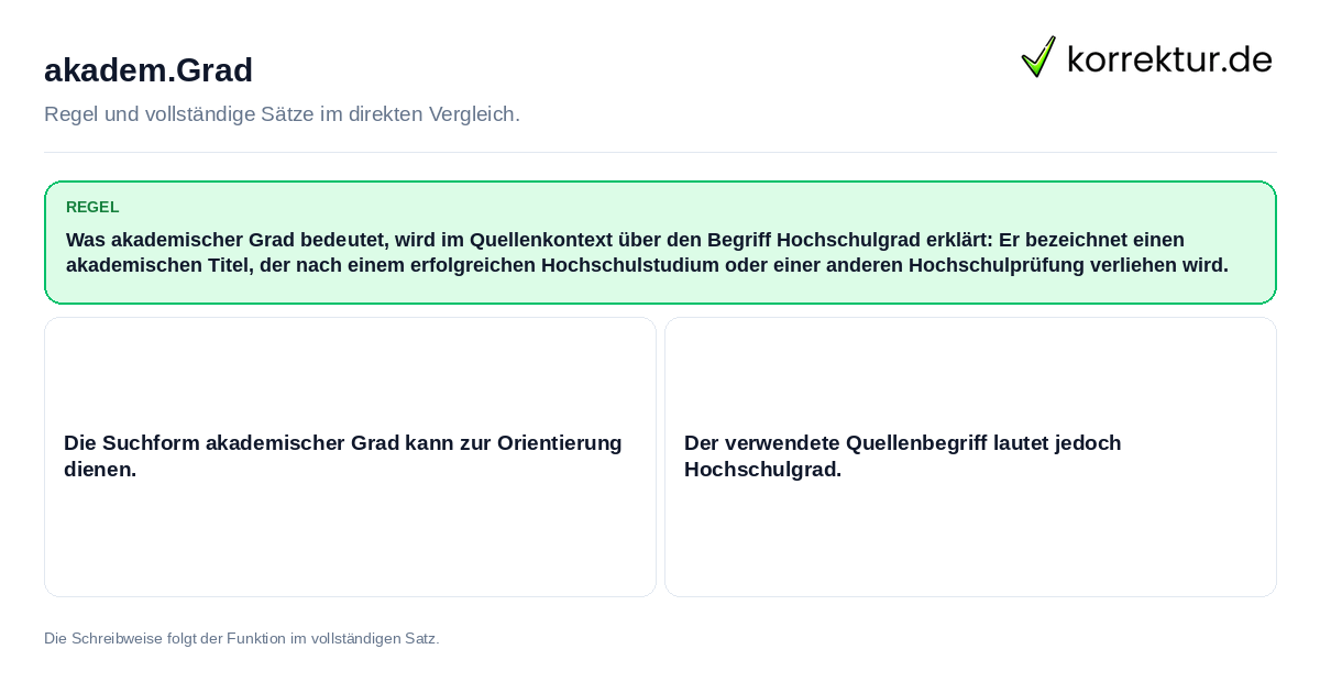 akadem.Grad Konkrete Regel und vollständige Beispielsätze zu akadem.Grad