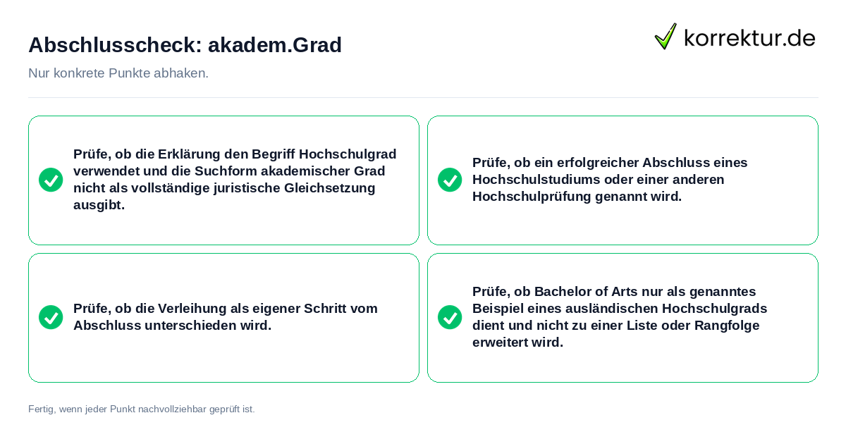 Abschlusscheck: akadem.Grad Konkreter Abschlusscheck zu akadem.Grad