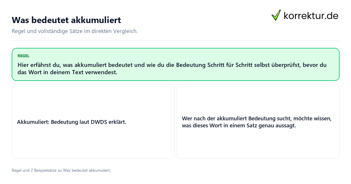 Konkrete Regel und vollständige Beispielsätze zu Was bedeutet akkumuliert