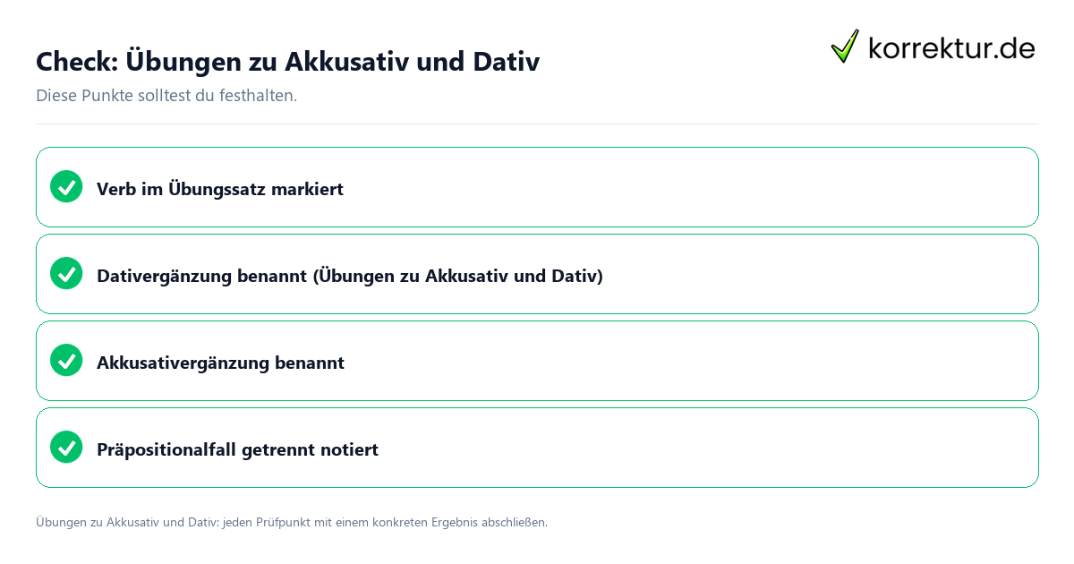 Check: Übungen zu Akkusativ und Dativ Übungen zu Akkusativ und Dativ mit einer themenspezifischen Checkliste