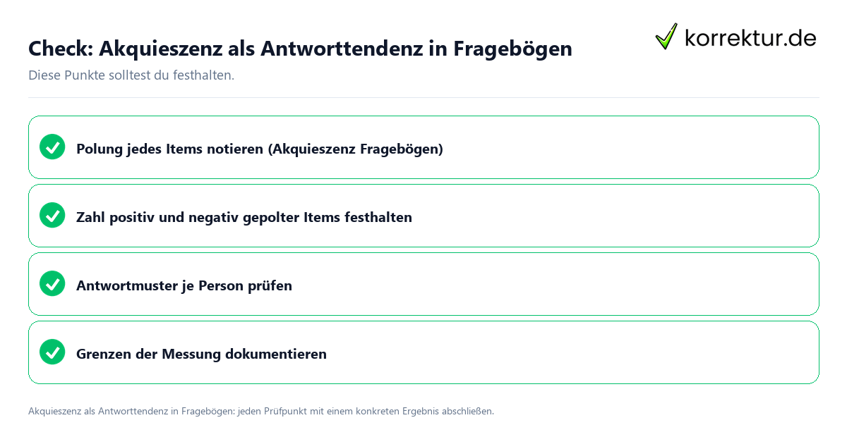 Akquieszenz als Antworttendenz in Fragebögen mit einer themenspezifischen Checkliste