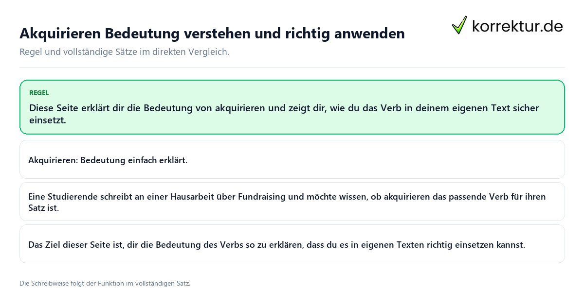 Akquirieren Bedeutung verstehen und richtig anwenden Konkrete Regel und vollständige Beispielsätze zu Akquirieren Bedeutung verstehen und richtig