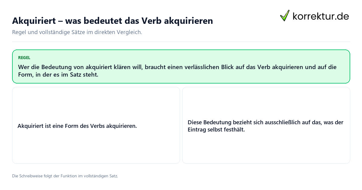 Konkrete Regel und vollständige Beispielsätze zu Akquiriert, was bedeutet das Verb akquirieren