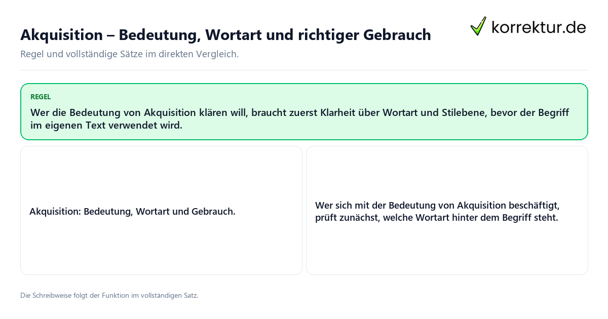 Konkrete Regel und vollständige Beispielsätze zu Akquisition, Bedeutung