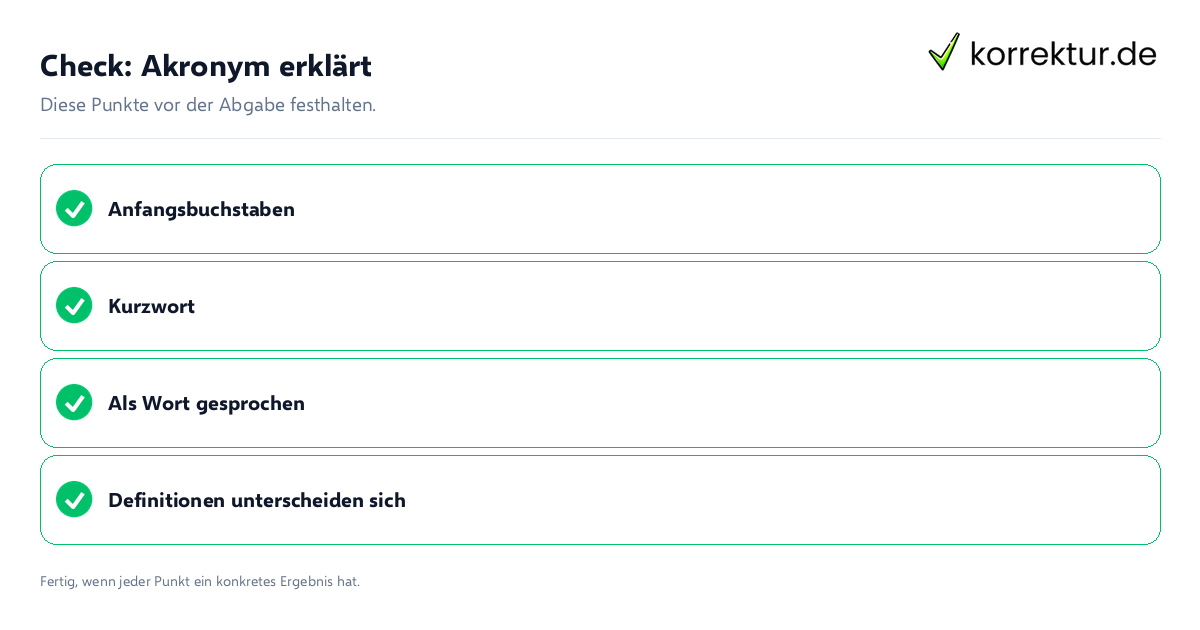 Akronym erklärt: Prüfliste mit vier Punkten