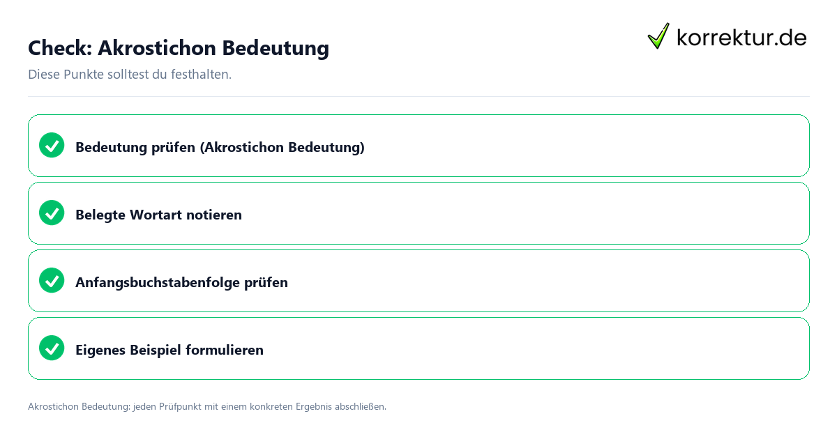 Check: Akrostichon Bedeutung Akrostichon Bedeutung mit einer themenspezifischen Checkliste
