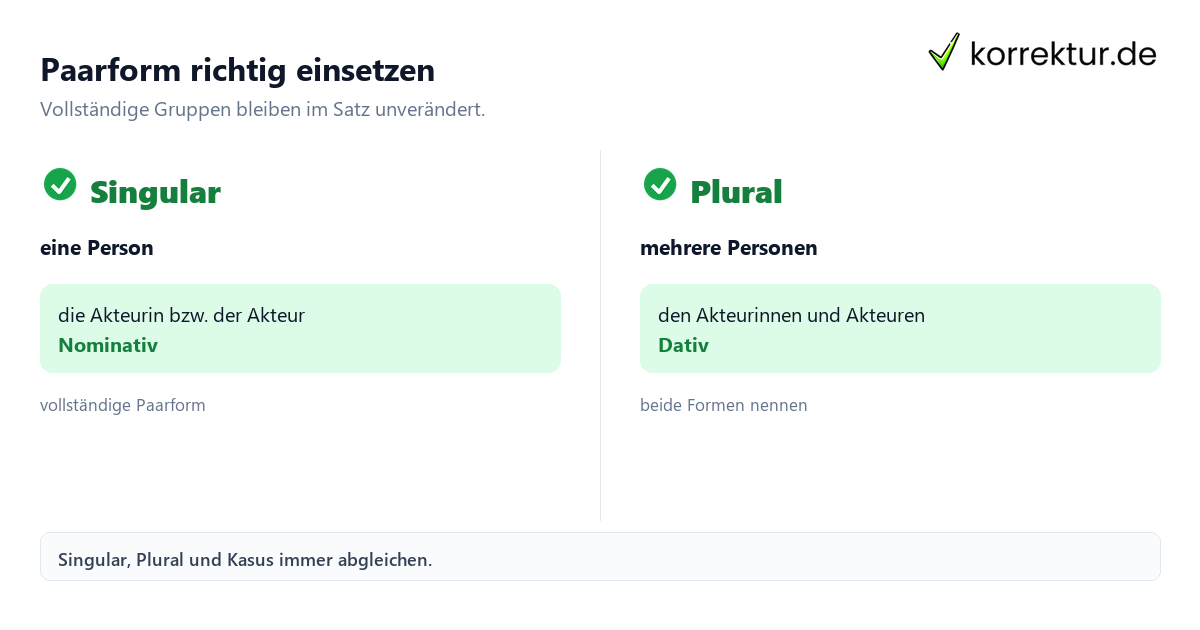 Paarform richtig einsetzen Akteur und Akteurin gendergerecht verwenden mit Paarformen
