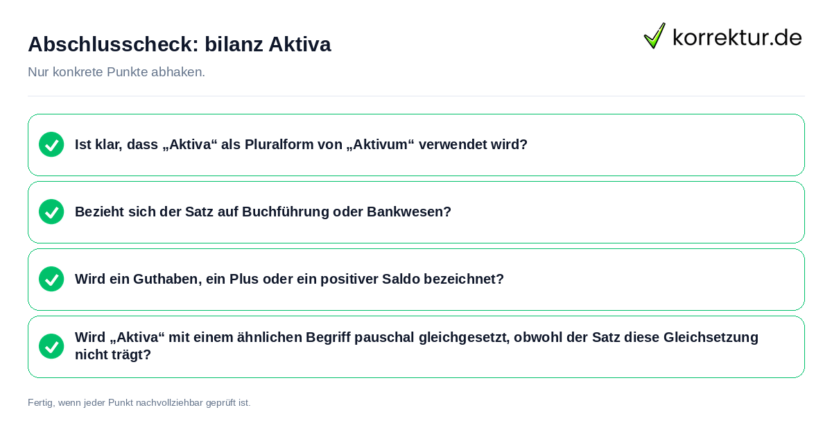 Abschlusscheck: bilanz Aktiva Konkreter Abschlusscheck zu bilanz Aktiva