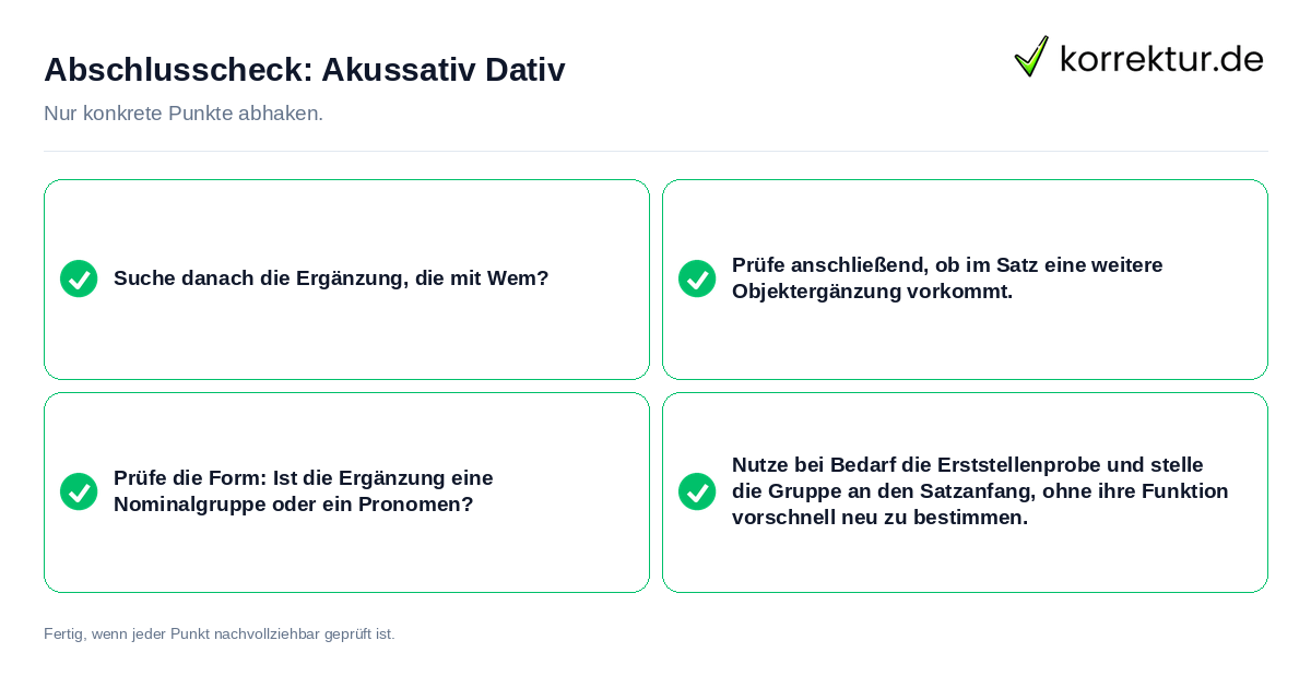 Abschlusscheck: Akussativ Dativ Konkreter Abschlusscheck zu Akussativ Dativ