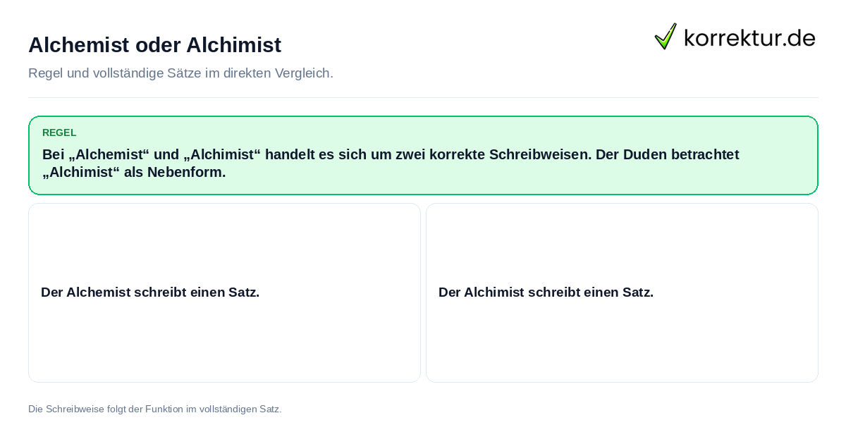 Konkrete Regel und vollständige Beispielsätze zu Alchemist oder Alchimist