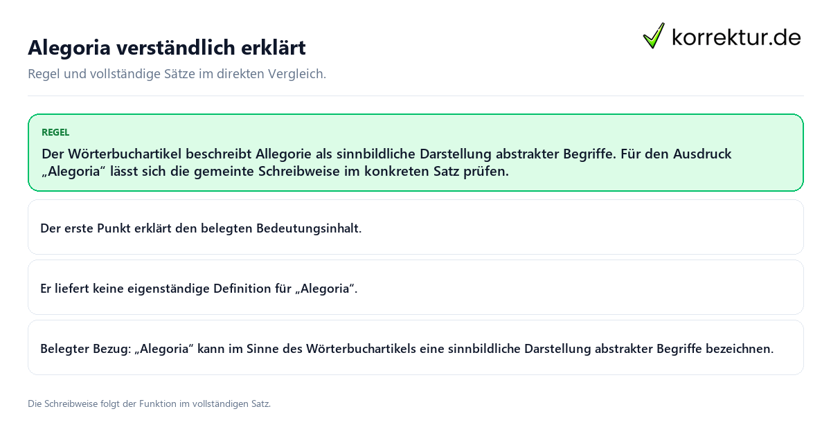 Konkrete Regel und vollständige Beispielsätze zu Alegoria verständlich erklärt