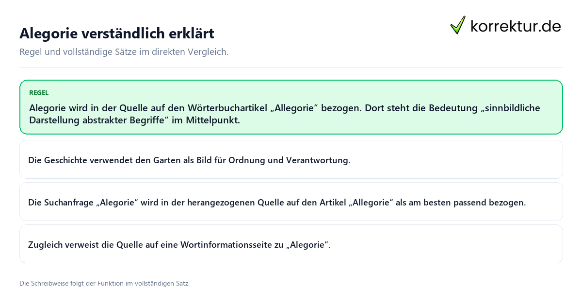Konkrete Regel und vollständige Beispielsätze zu Alegorie verständlich erklärt