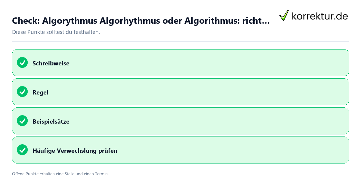 Algorythmus Algorhythmus oder Algorithmus: richtige Schreibweise mit Checkliste für Unterlagen und nächste Schritte