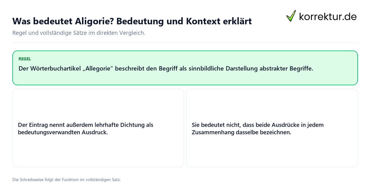 Konkrete Regel und vollständige Beispielsätze zu Was bedeutet Aligorie? Bedeutung und Kontext erklärt
