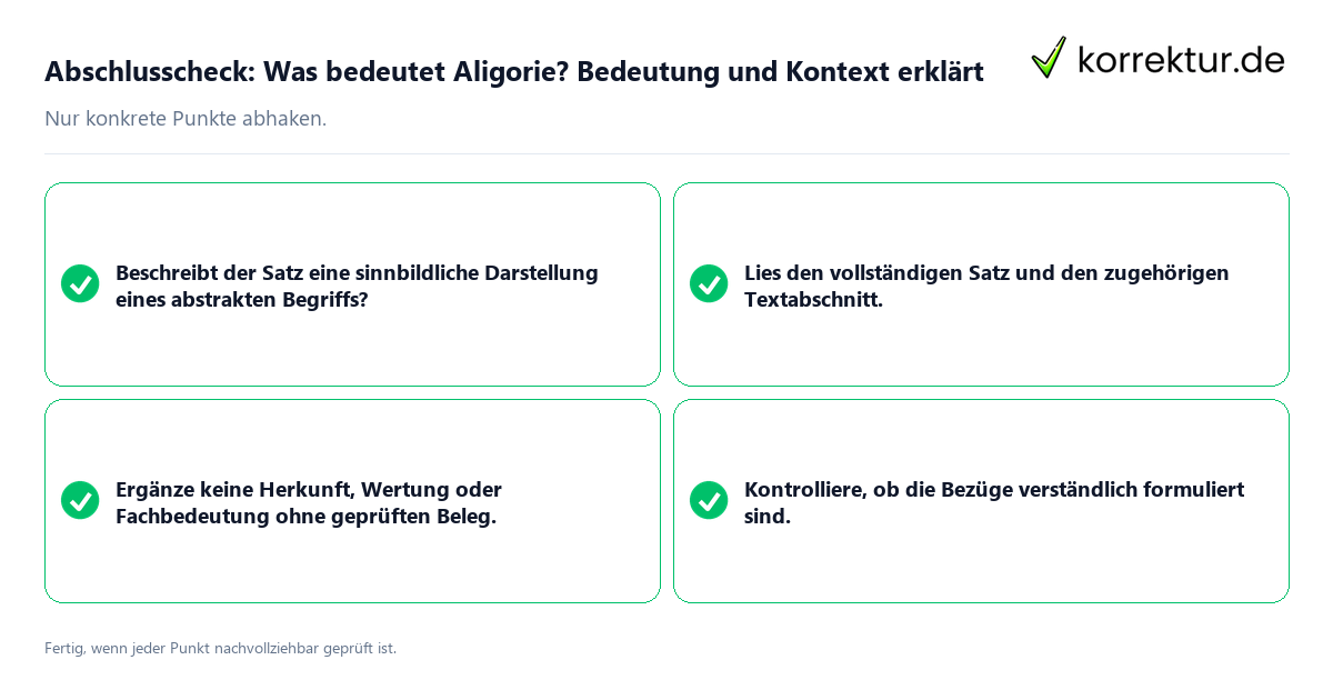 Konkreter Abschlusscheck zu Was bedeutet Aligorie? Bedeutung und Kontext erklärt