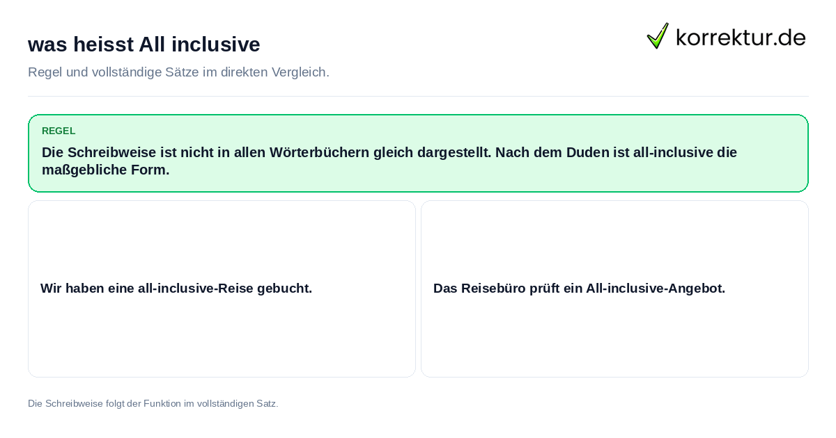 was heisst All inclusive Konkrete Regel und vollständige Beispielsätze zu was heisst All inclusive