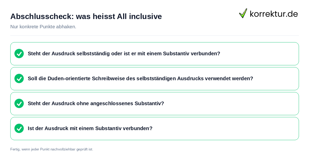 Abschlusscheck: was heisst All inclusive Konkreter Abschlusscheck zu was heisst All inclusive