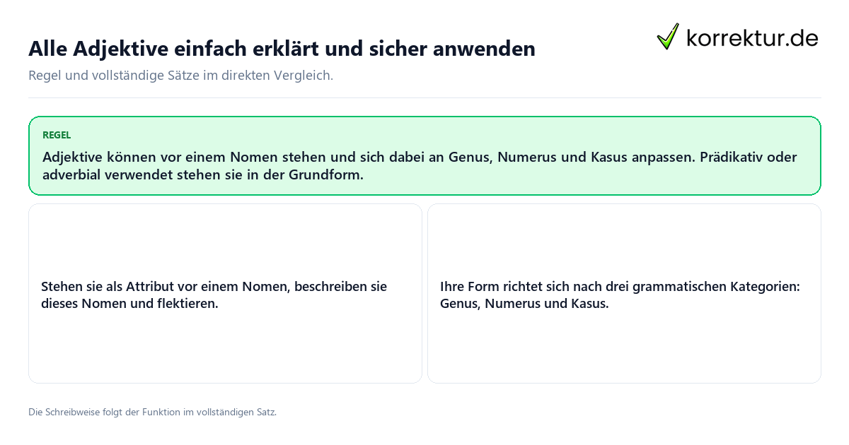 Konkrete Regel und vollständige Beispielsätze zu Alle Adjektive einfach erklärt und sicher anwenden
