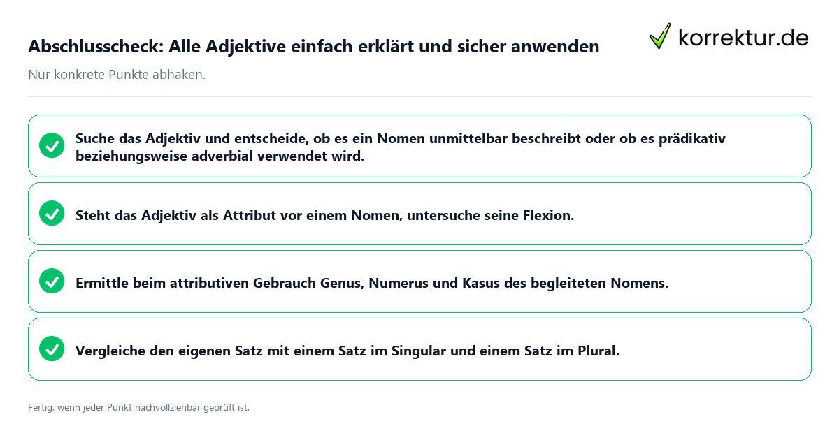 Konkreter Abschlusscheck zu Alle Adjektive einfach erklärt und sicher anwenden