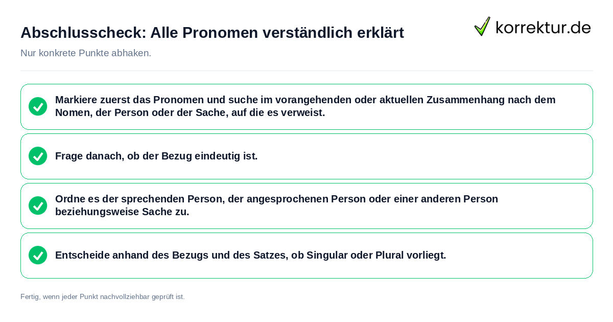 Abschlusscheck: Alle Pronomen verständlich erklärt Konkreter Abschlusscheck zu Alle Pronomen verständlich erklärt