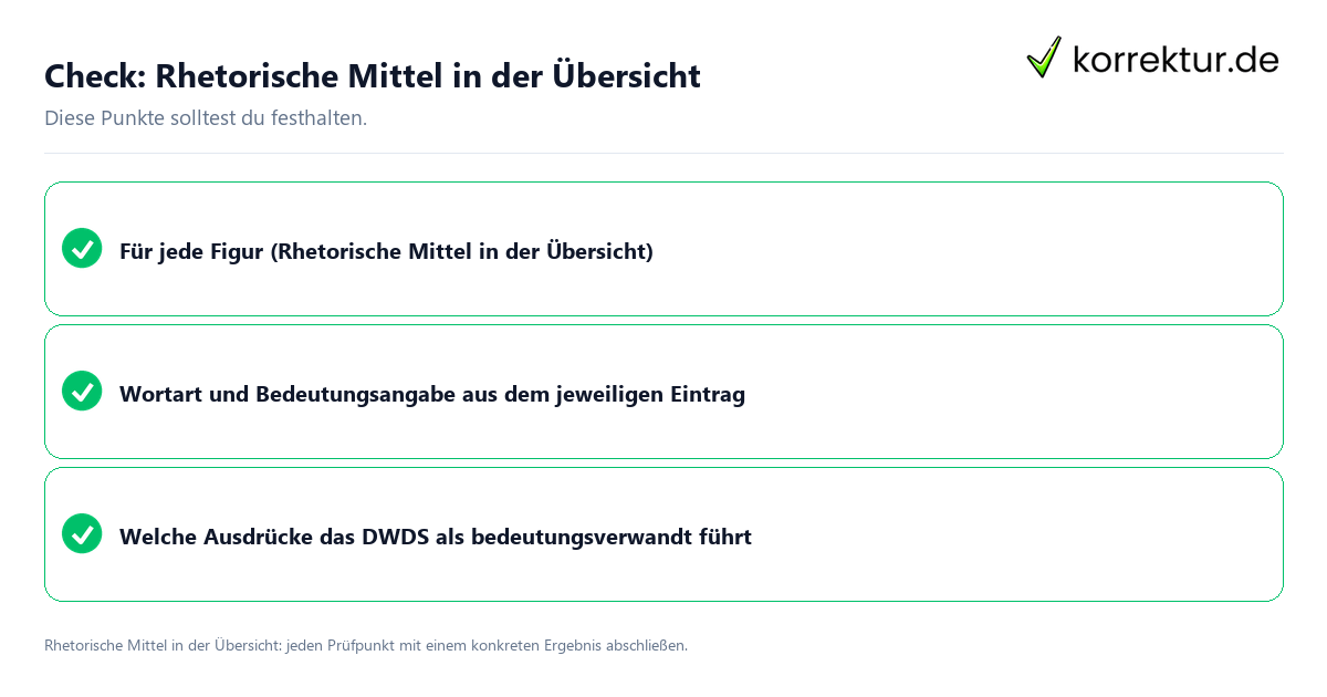 Check: Rhetorische Mittel in der Übersicht Rhetorische Mittel in der Übersicht mit einer themenspezifischen Checkliste