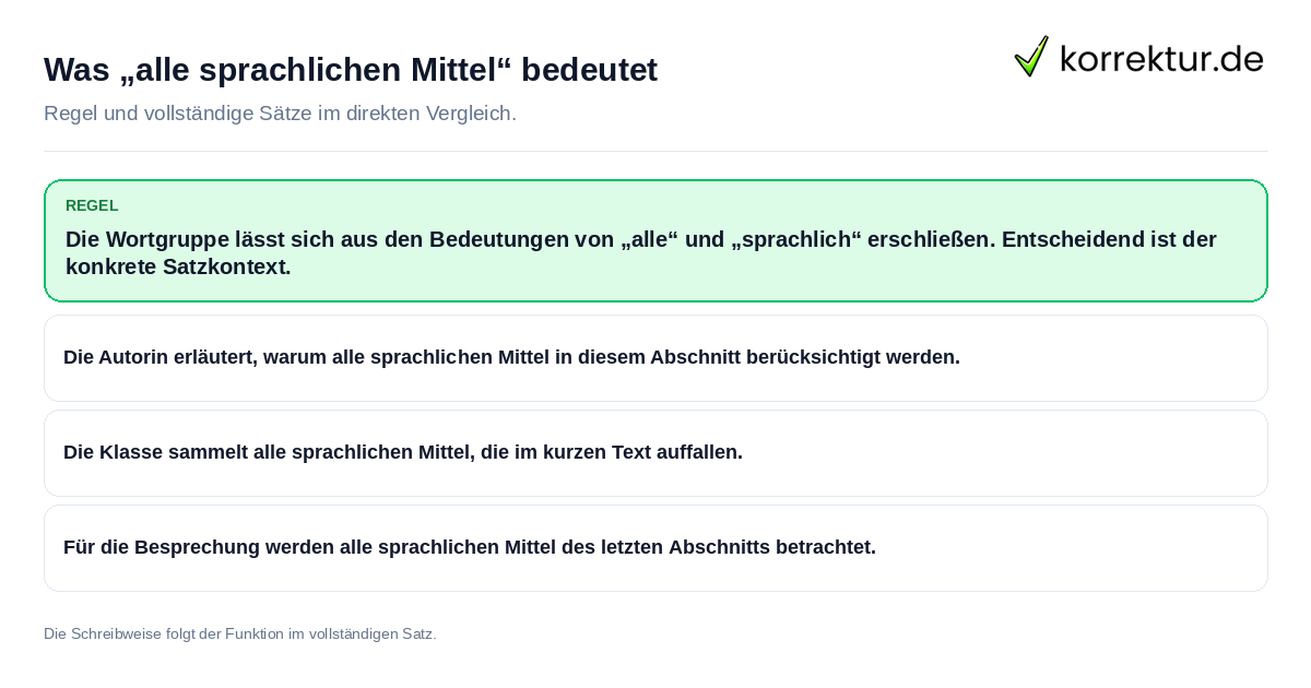 Was „alle sprachlichen Mittel“ bedeutet Konkrete Regel und vollständige Beispielsätze zu Was „alle sprachlichen Mittel“ bedeutet