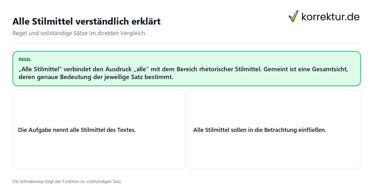 Konkrete Regel und vollständige Beispielsätze zu Alle Stilmittel verständlich erklärt