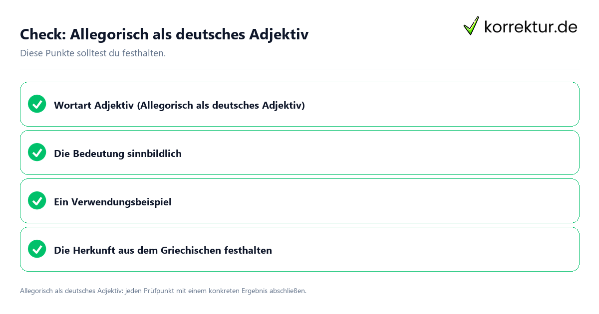 Allegorisch als deutsches Adjektiv mit einer themenspezifischen Checkliste