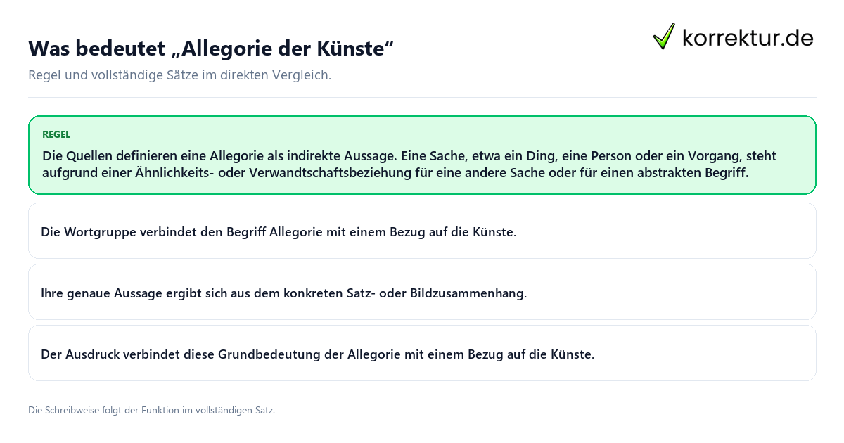 Was bedeutet „Allegorie der Künste“ Konkrete Regel und vollständige Beispielsätze zu Was bedeutet „Allegorie der Künste“