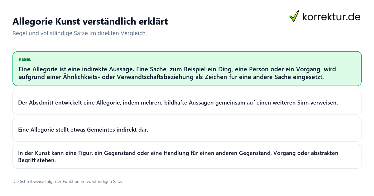 Konkrete Regel und vollständige Beispielsätze zu Allegorie Kunst verständlich erklärt