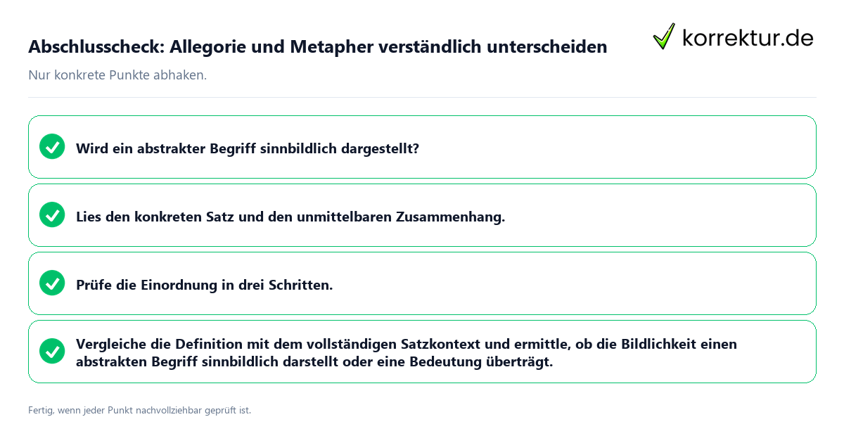 Abschlusscheck: Allegorie und Metapher verständlich unterscheiden Konkreter Abschlusscheck zu Allegorie und Metapher verständlich unterscheiden