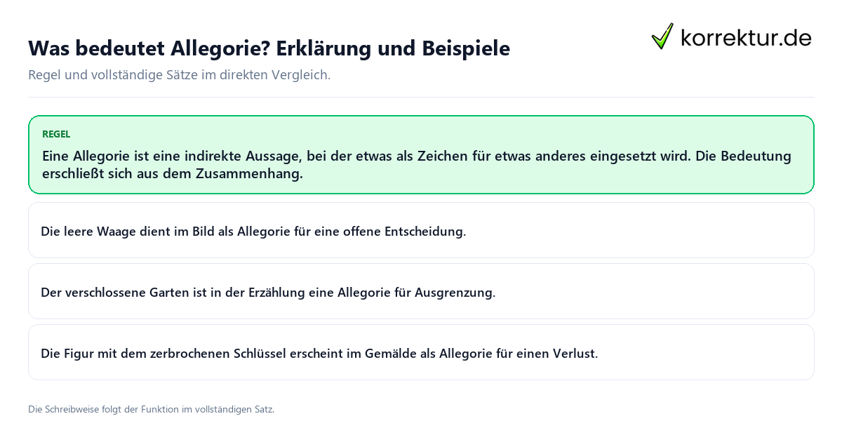 Konkrete Regel und vollständige Beispielsätze zu Was bedeutet Allegorie? Erklärung und Beispiele