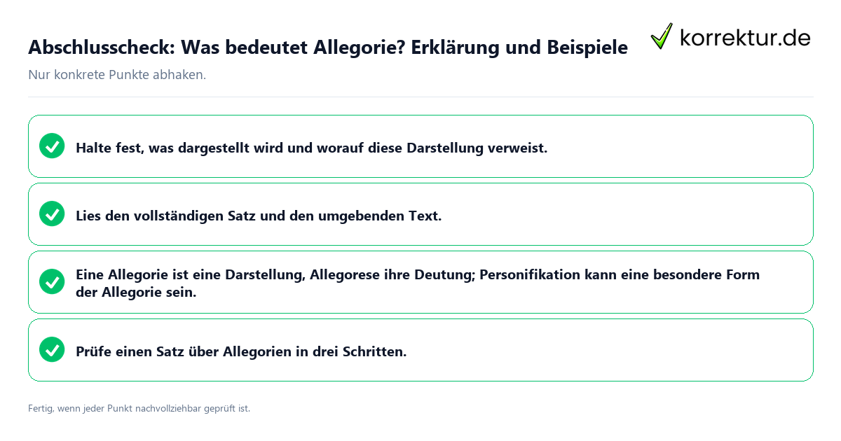 Konkreter Abschlusscheck zu Was bedeutet Allegorie? Erklärung und Beispiele