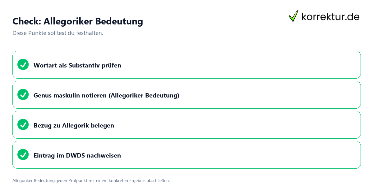 Allegoriker Bedeutung mit einer themenspezifischen Checkliste