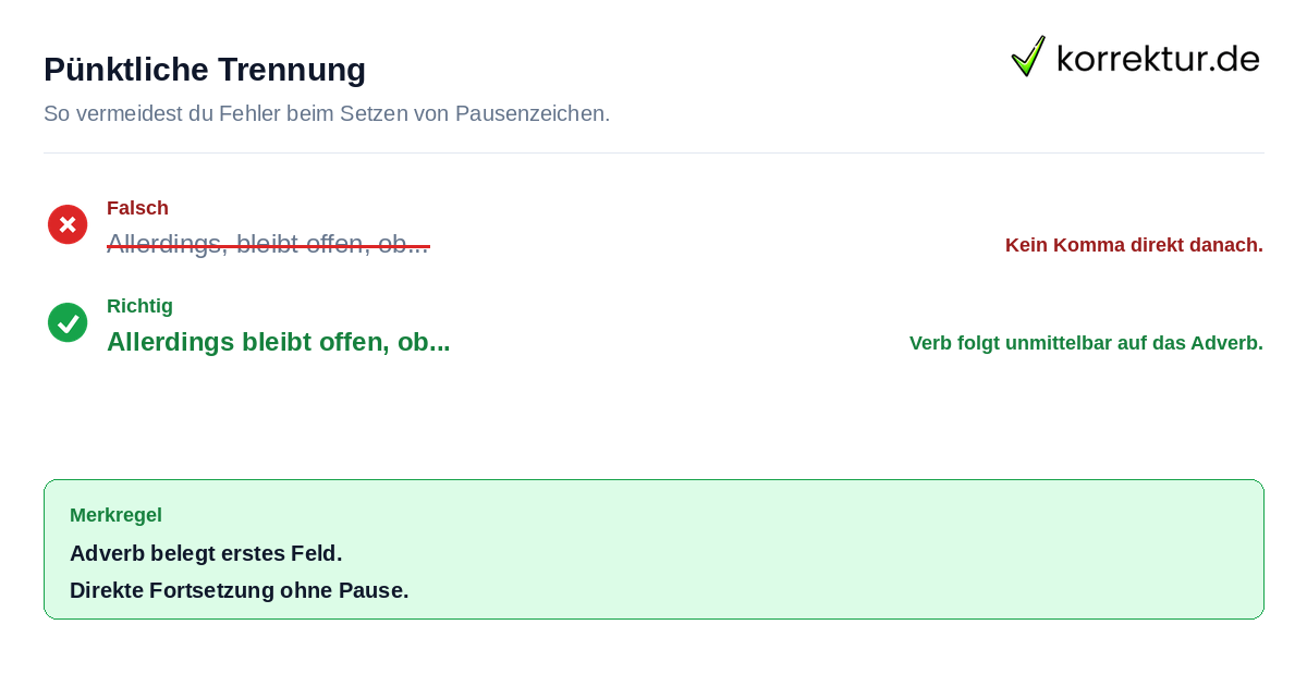 Rotstift-Korrektur: kein Komma nach allerdings am Satzanfang