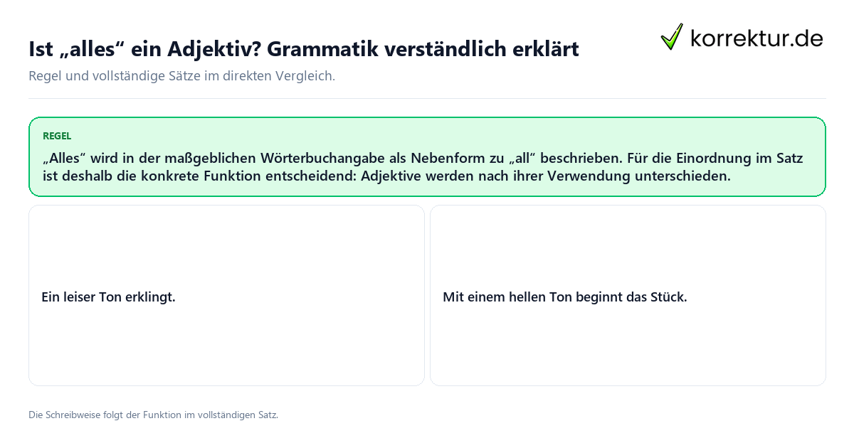 Konkrete Regel und vollständige Beispielsätze zu Ist „alles“ ein Adjektiv? Grammatik verständlich erklärt
