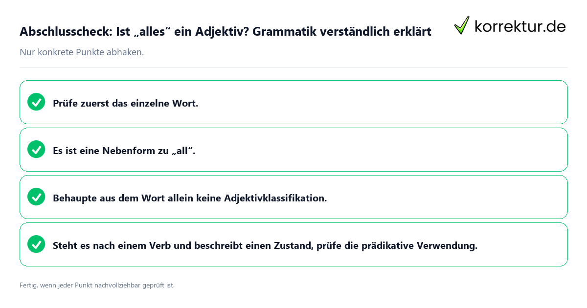 Konkreter Abschlusscheck zu Ist „alles“ ein Adjektiv? Grammatik verständlich erklärt