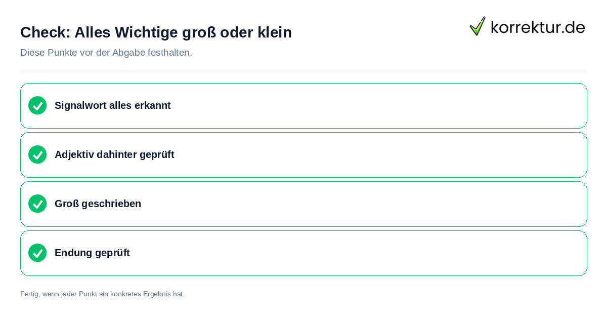 Alles Wichtige groß oder klein: Prüfliste mit vier Punkten